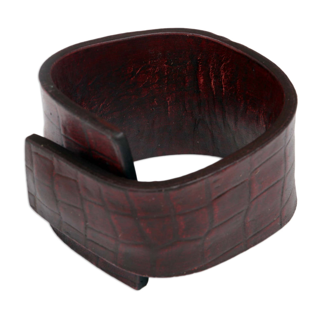 Leather Wristband Bracelet - Fearless in Red