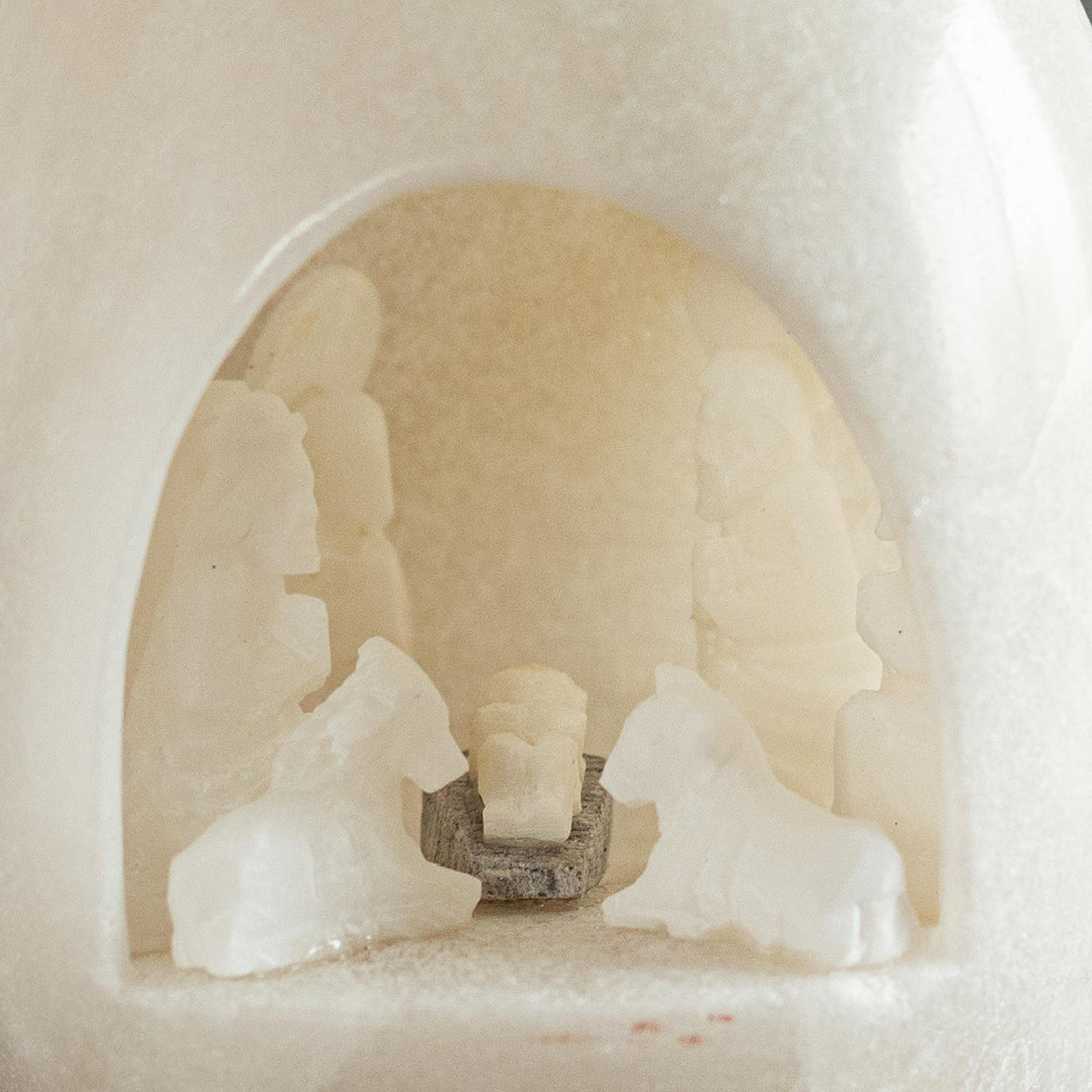 Carved White Huamanga Stone Nativity Egg Sculpture Peru - Holiday of Peace and Love