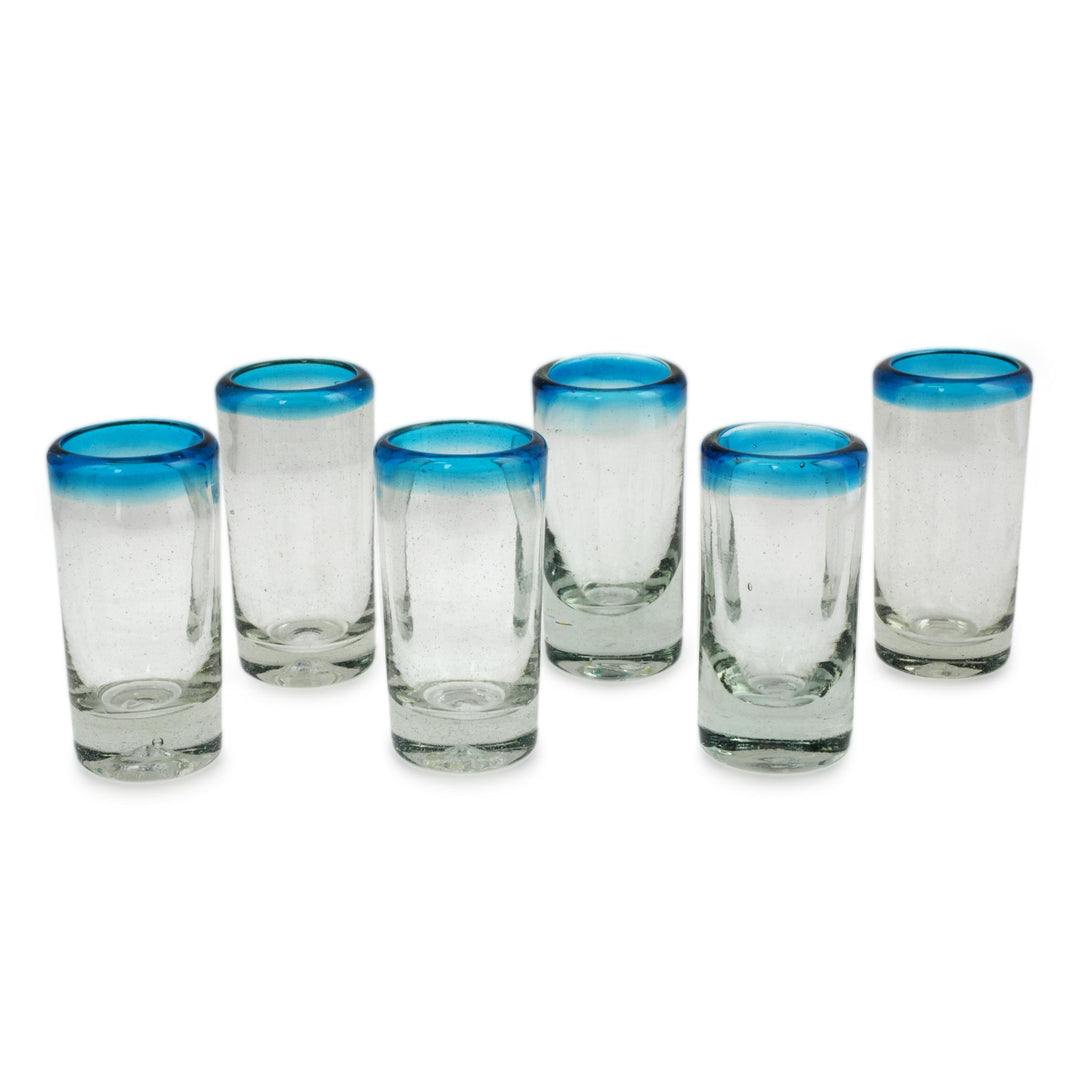Hand Blown Mexican Tequila Shot Glasses Clear Set of 6 - Aqua Kiss