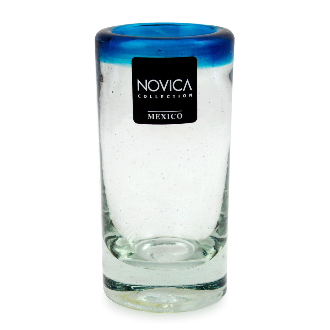 Hand Blown Mexican Tequila Shot Glasses Clear Set of 6 - Aqua Kiss