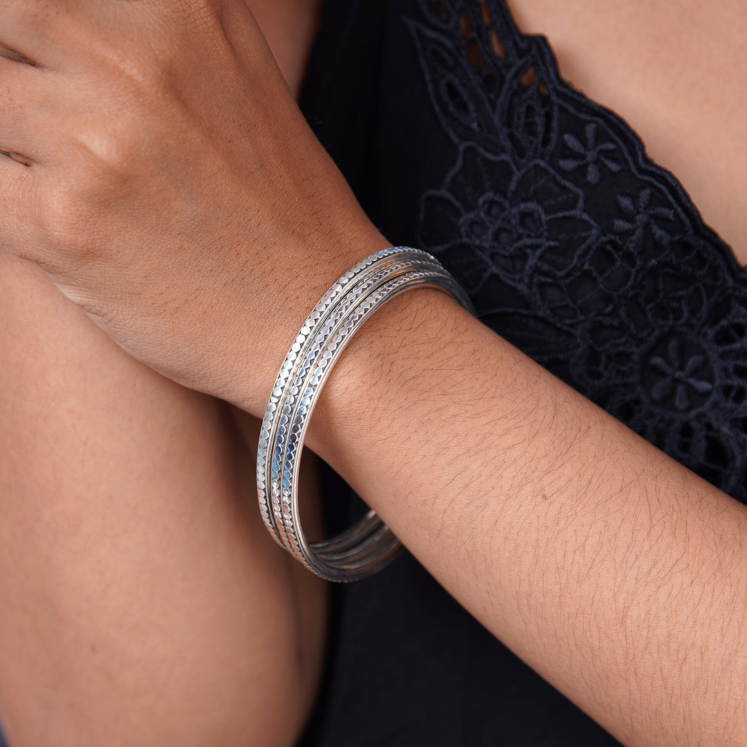Sterling Silver Bangle Bracelets (Set of 3) - Moon Silver