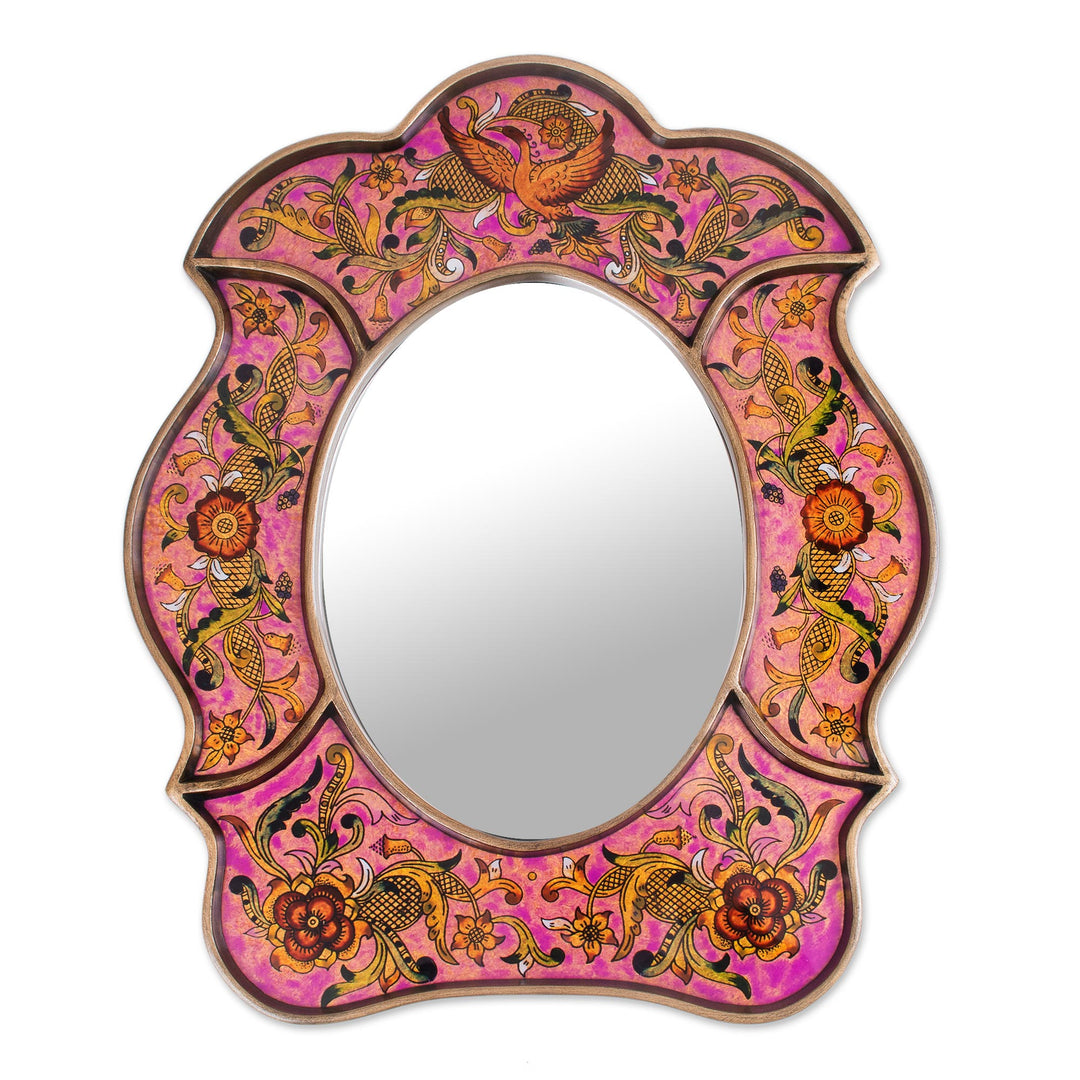 Hand Made Reverse Painted Glass Mirror - Garden of Love