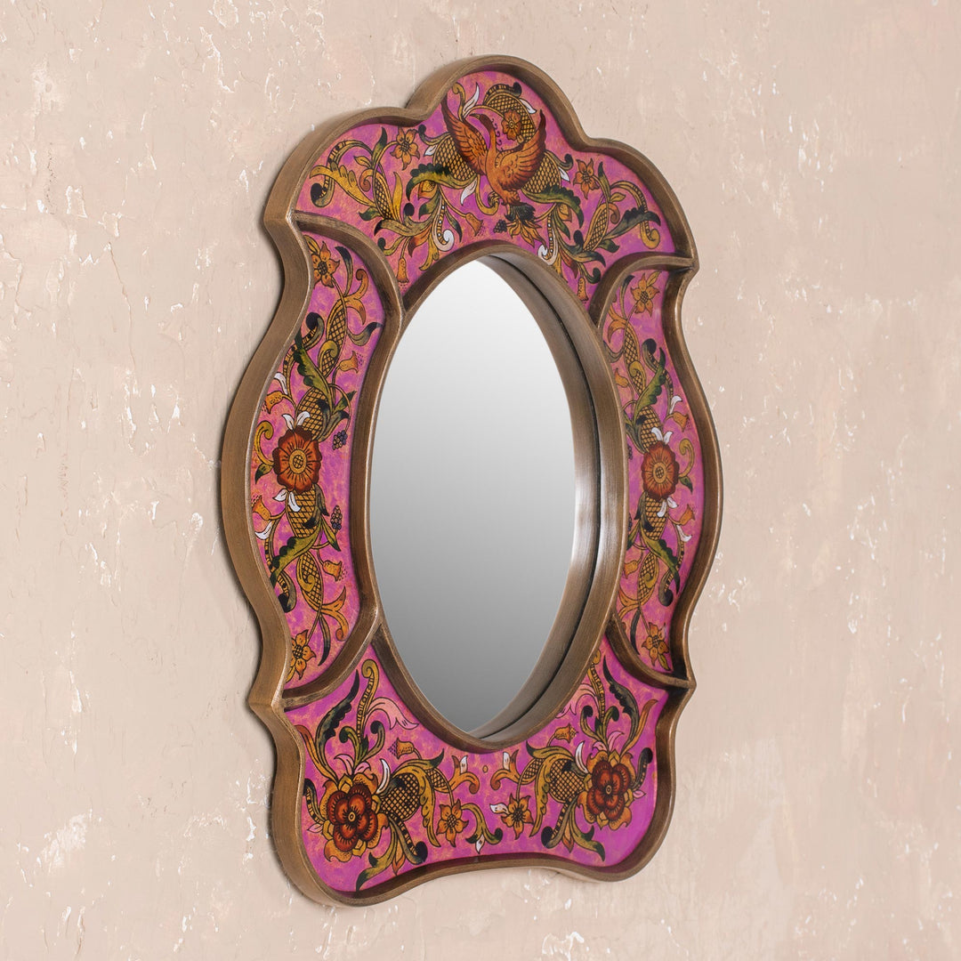 Hand Made Reverse Painted Glass Mirror - Garden of Love