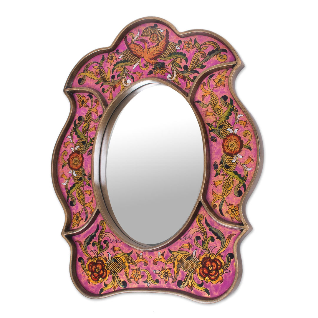 Hand Made Reverse Painted Glass Mirror - Garden of Love