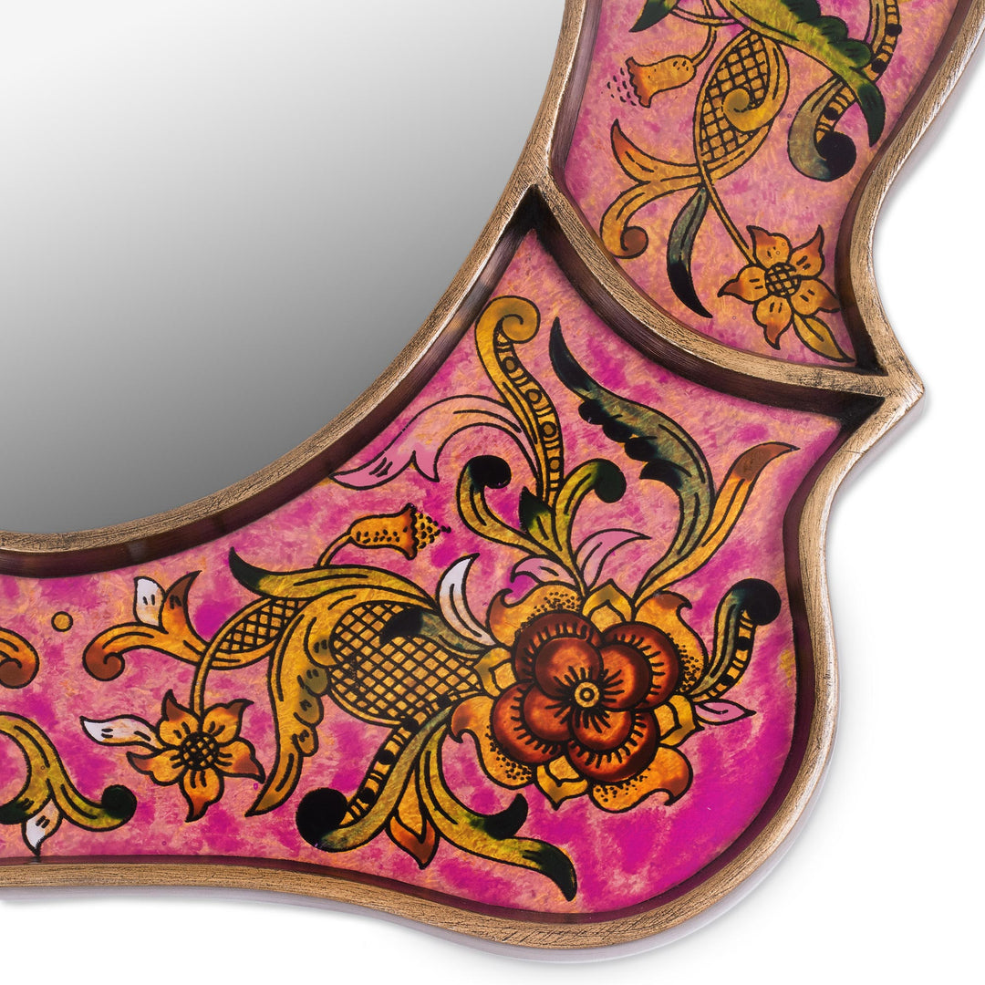 Hand Made Reverse Painted Glass Mirror - Garden of Love