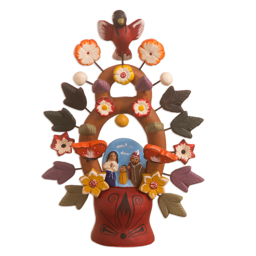 Fair Trade Ceramic Earthtone Tree of Life Sculpture  - Christmas Tree of Life