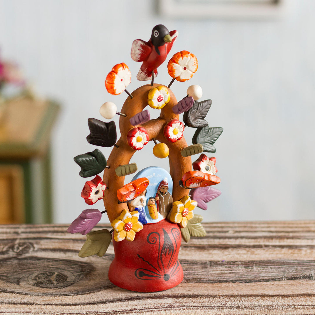 Fair Trade Ceramic Earthtone Tree of Life Sculpture  - Christmas Tree of Life