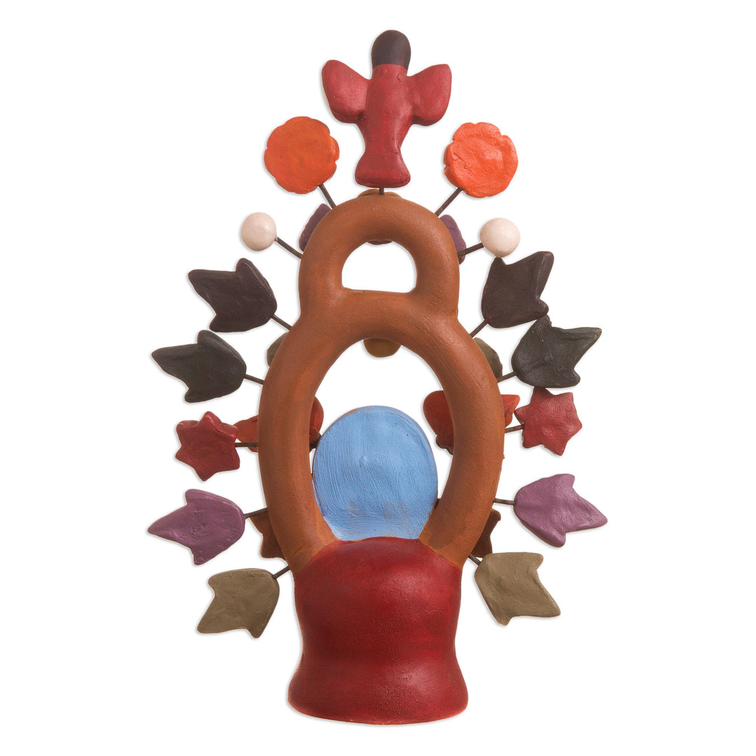 Fair Trade Ceramic Earthtone Tree of Life Sculpture  - Christmas Tree of Life