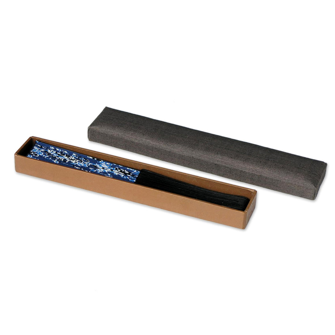 Batik Silk Fan from Indonesia - Deep Blue Blossom