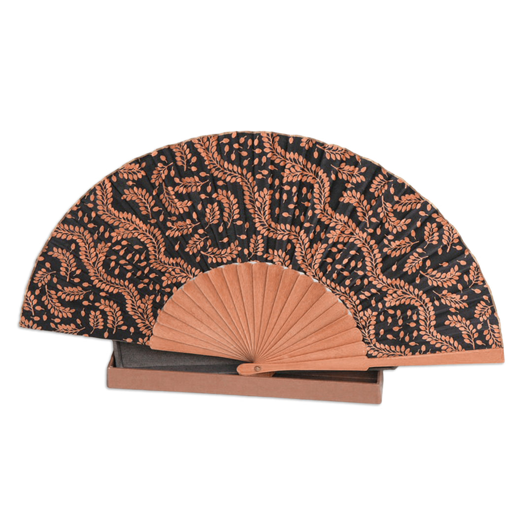 Women's Silk Batik Fan from Indonesia - Tamarind Leaves