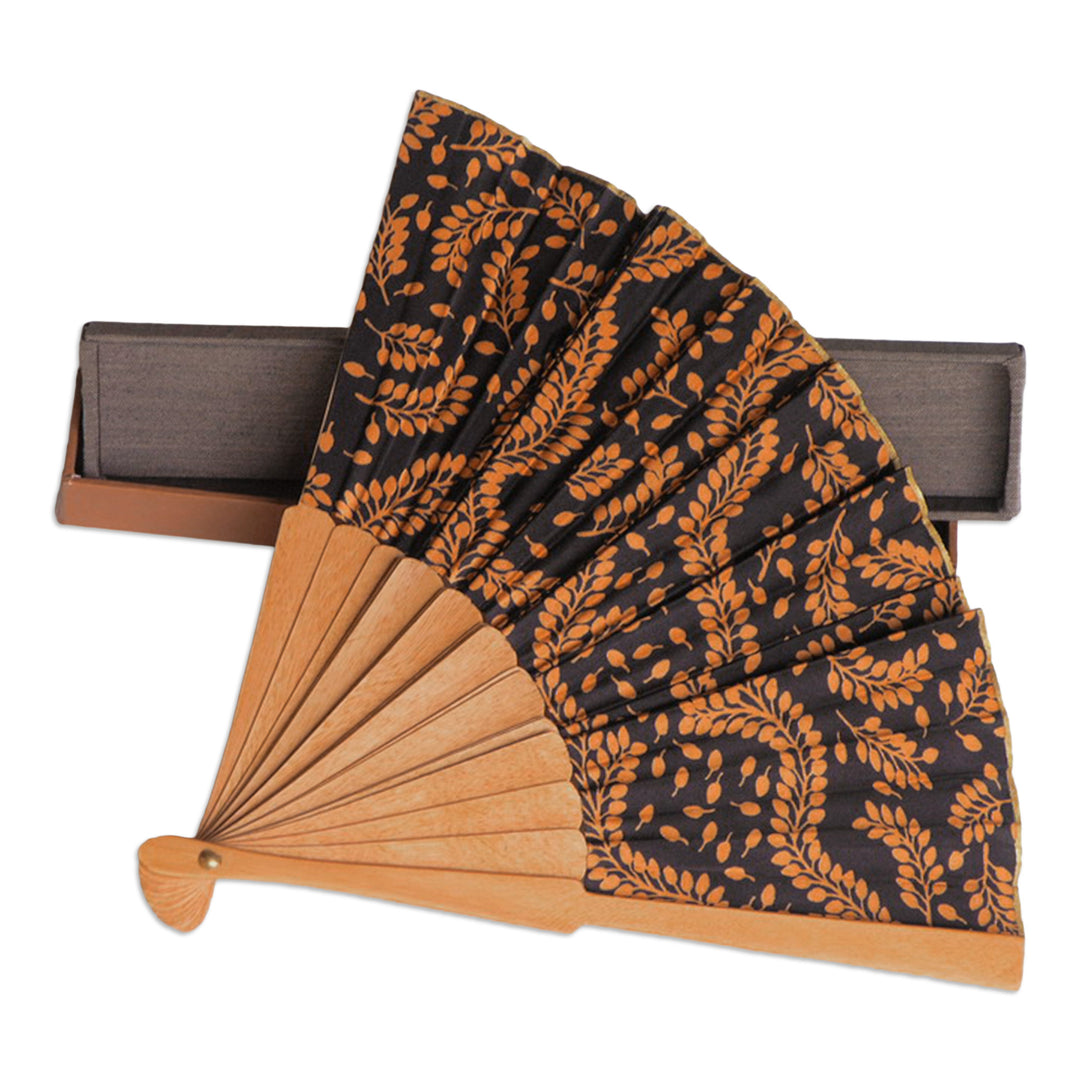 Women's Silk Batik Fan from Indonesia - Tamarind Leaves