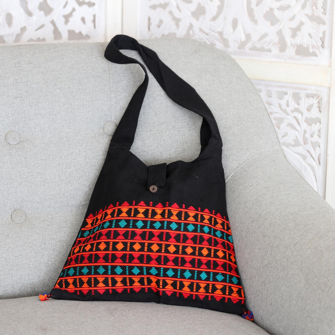 Embroidered Cotton Shoulder Bag  - Vibrant Tease