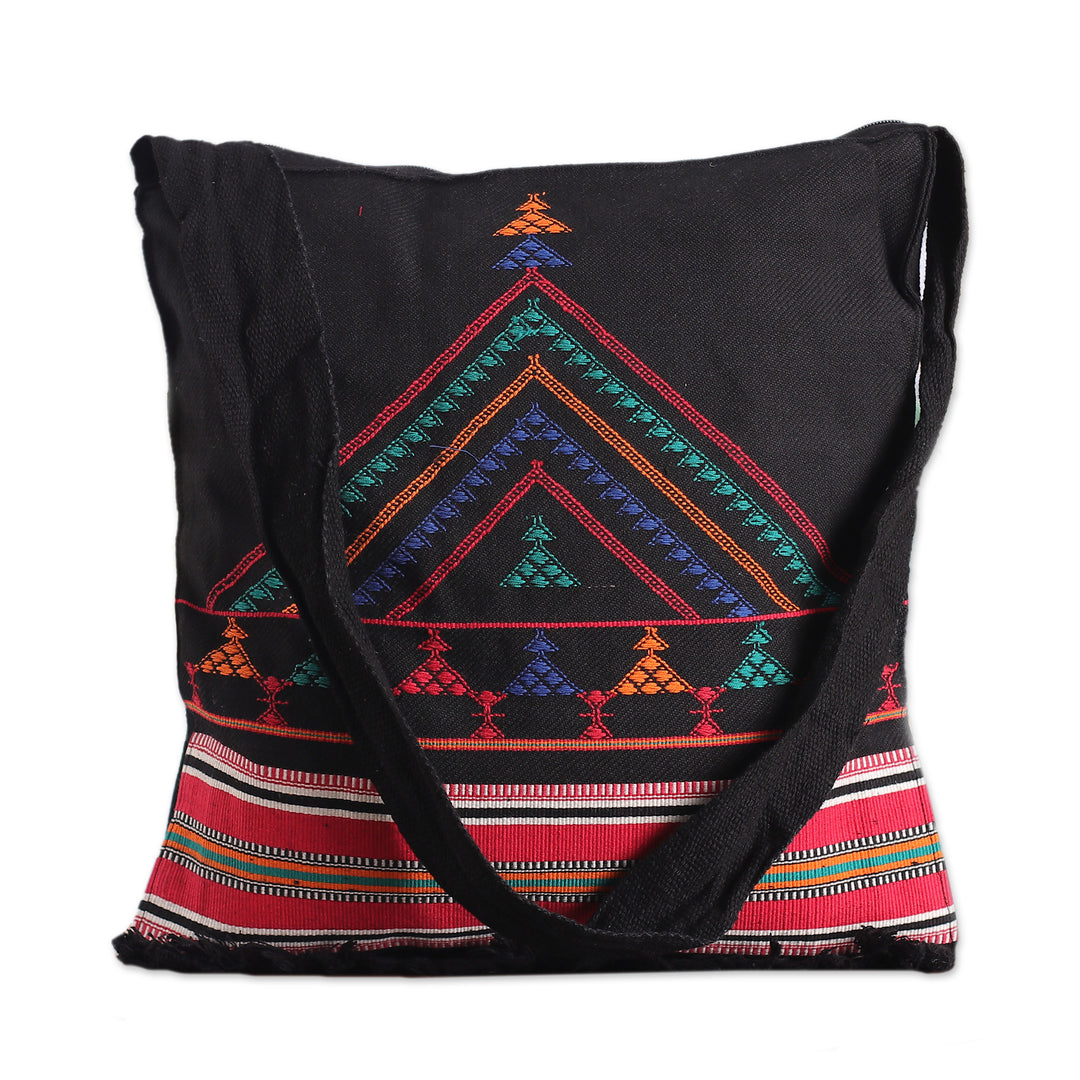 Embroidered Cotton Shoulder Bag - Night Colors