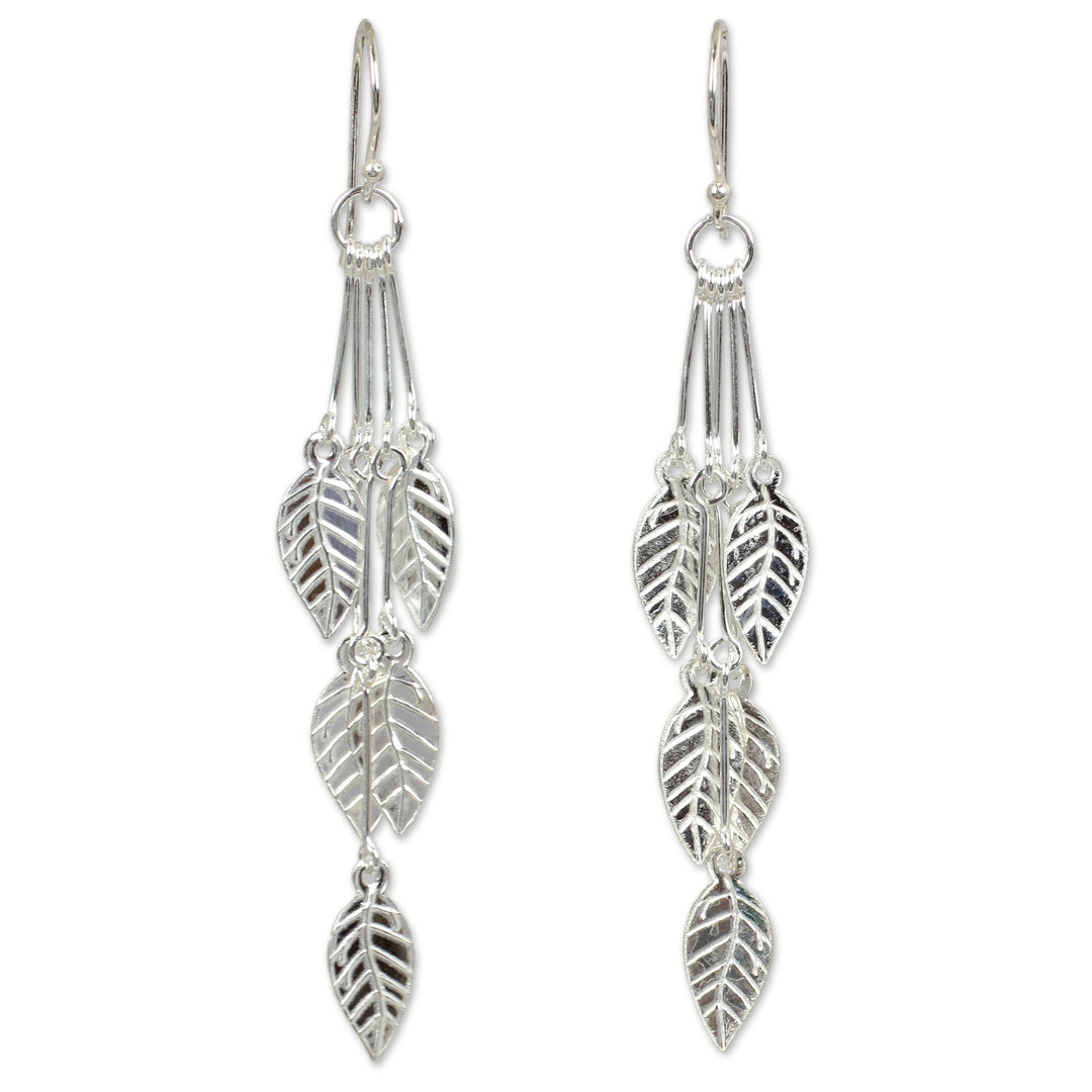 Hand Crafted Sterling Silver Dangle Earrings - Leaf Chimes