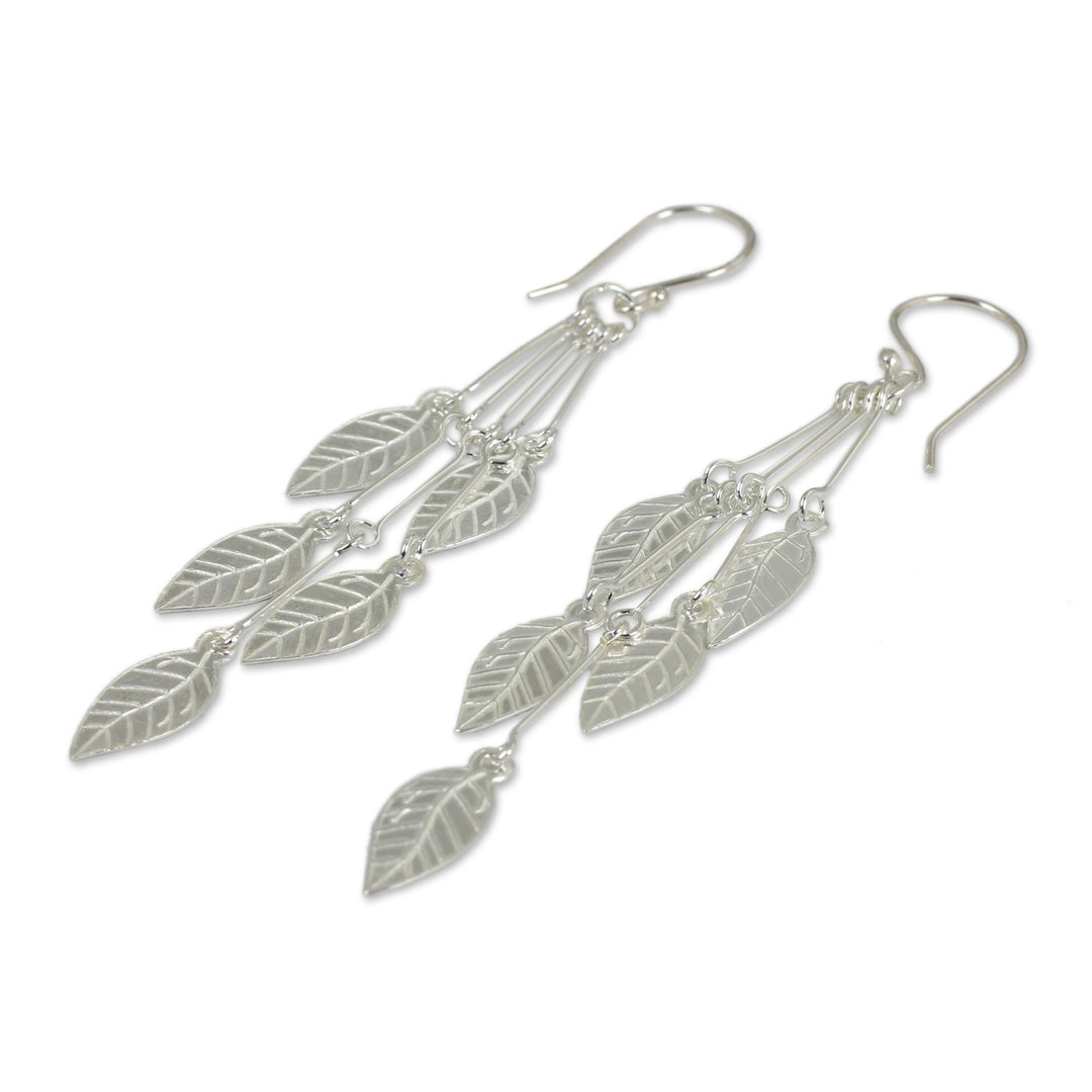 Hand Crafted Sterling Silver Dangle Earrings - Leaf Chimes