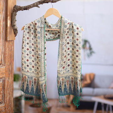 Green Batik Silk Scarf - Jade Jasmine