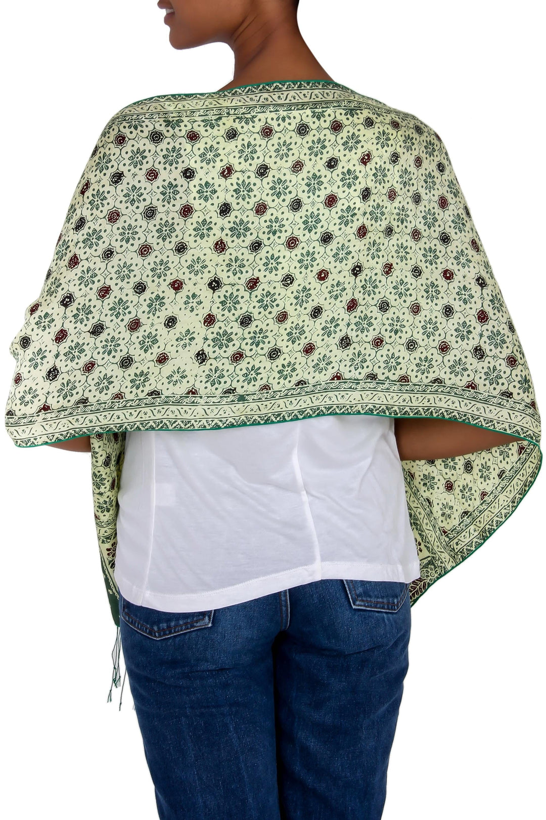 Green Batik Silk Scarf - Jade Jasmine