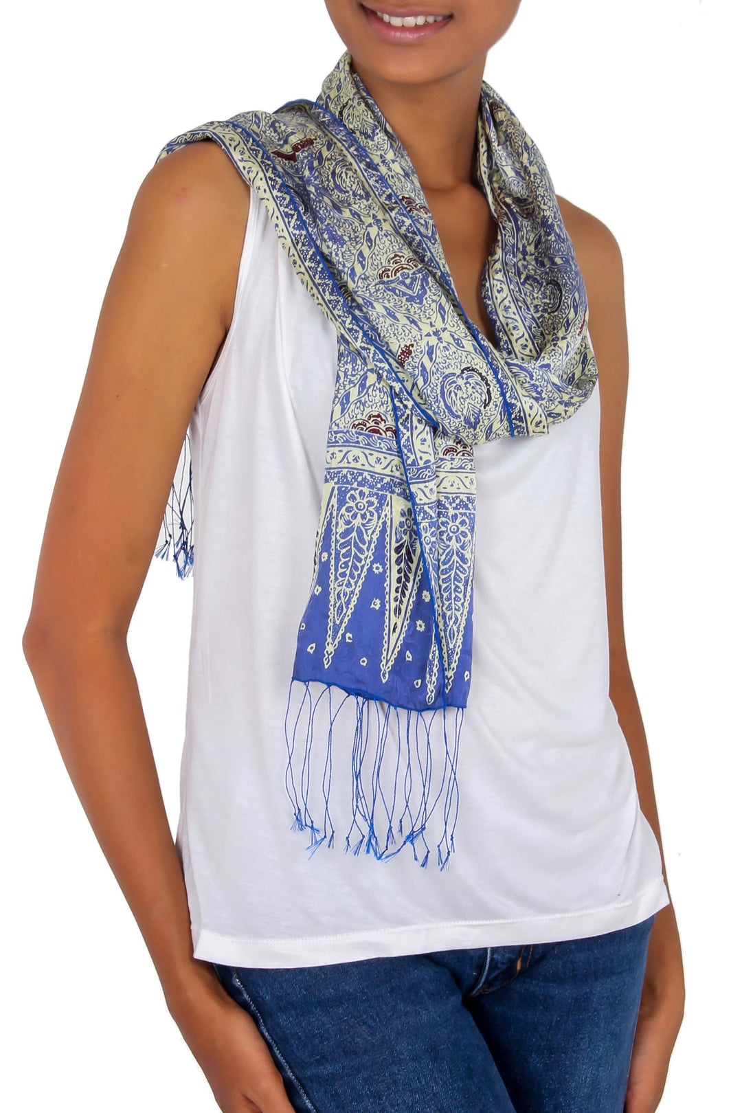 Handmade Silk Batik Scarf from Indonesia - Royal Java Blue