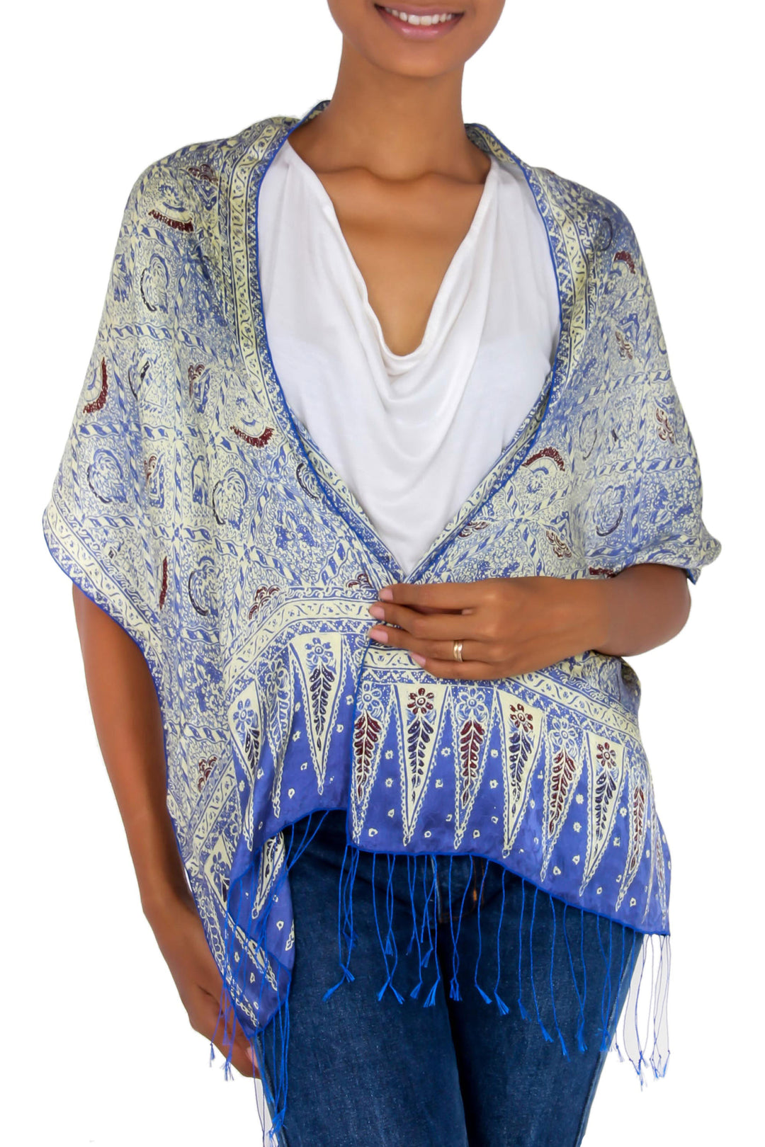 Handmade Silk Batik Scarf from Indonesia - Royal Java Blue