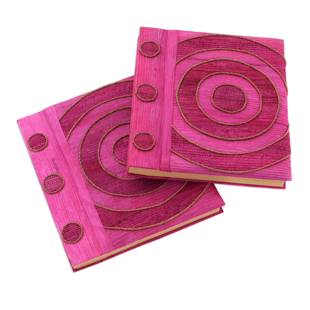 Pink Handmade Natural Fiber Notebooks (Pair) - Hypnotic Rose