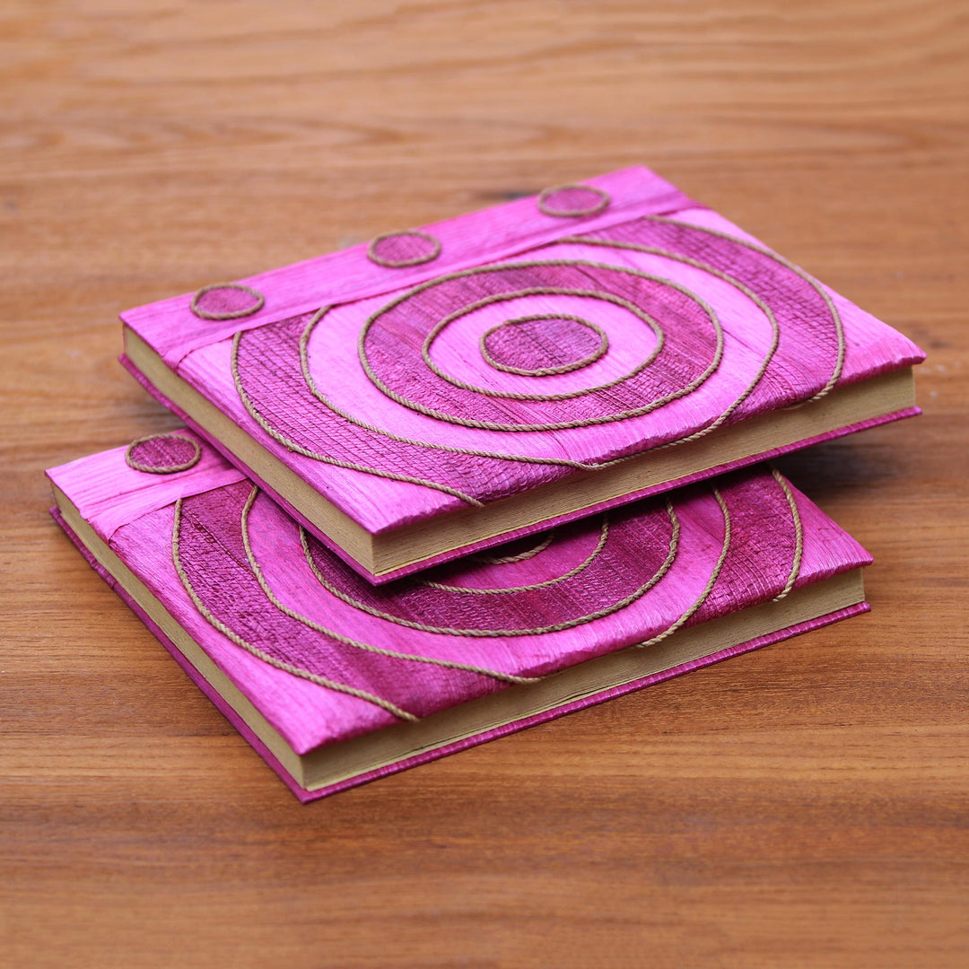 Pink Handmade Natural Fiber Notebooks (Pair) - Hypnotic Rose