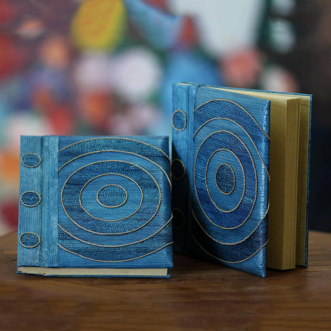 Handmade Natural Fiber Journals (Pair) - Hypnotic Blue