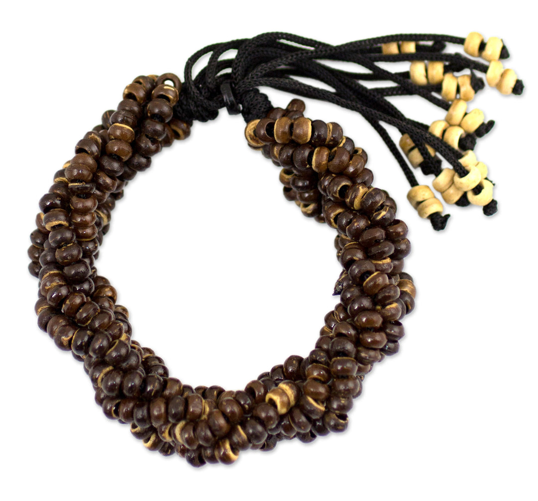 Thai Coconut Shell Braided Bracelet - Nutmeg Forest