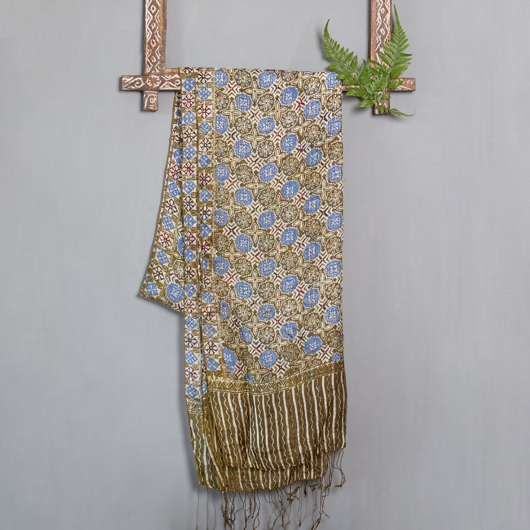 Handcrafted Batik Silk Patterned Shawl - Floral Stars