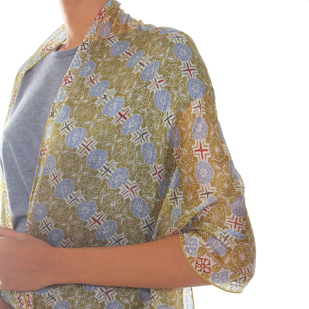 Handcrafted Batik Silk Patterned Shawl - Floral Stars