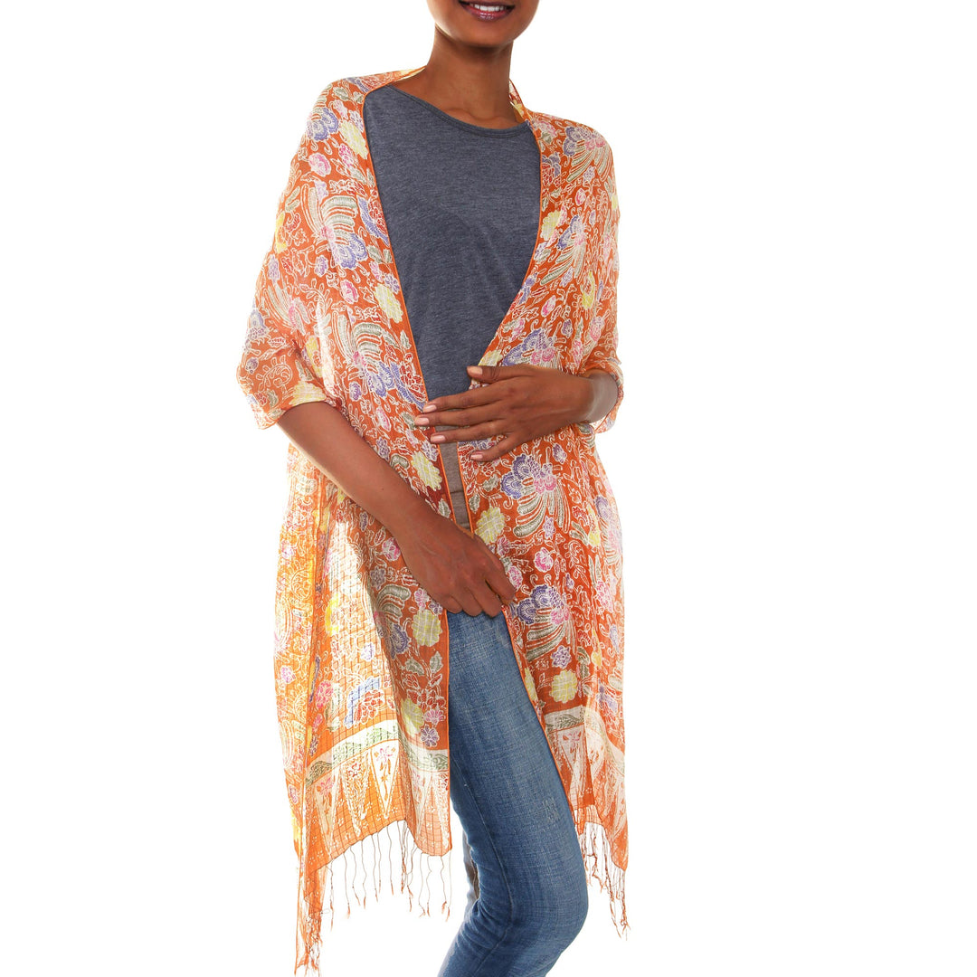 Batik Silk Shawl from Indonesia - Bird of Paradise