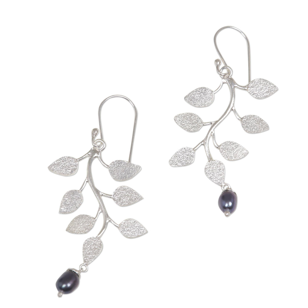 Pearl Sterling Silver Dangle Earrings - Black Forest