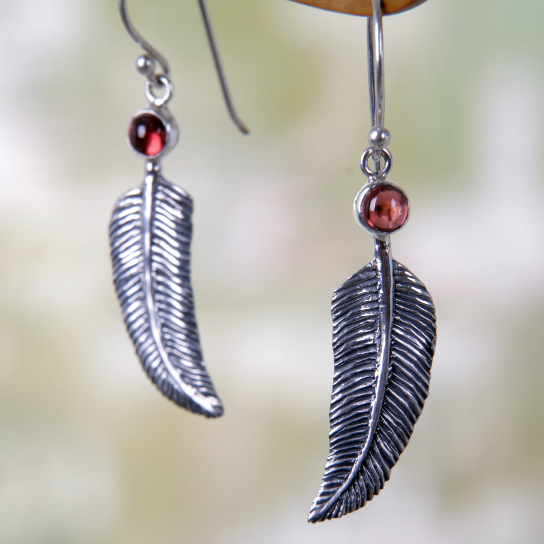 Animal Themed Garnet Sterling Silver Earrings - Light as a Feather