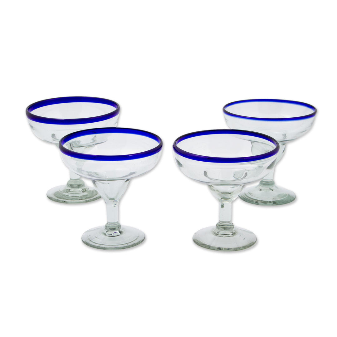 Margaritas Handblown Glass Blue Cocktail Drinkware Set of 4 - Cobalt Classics