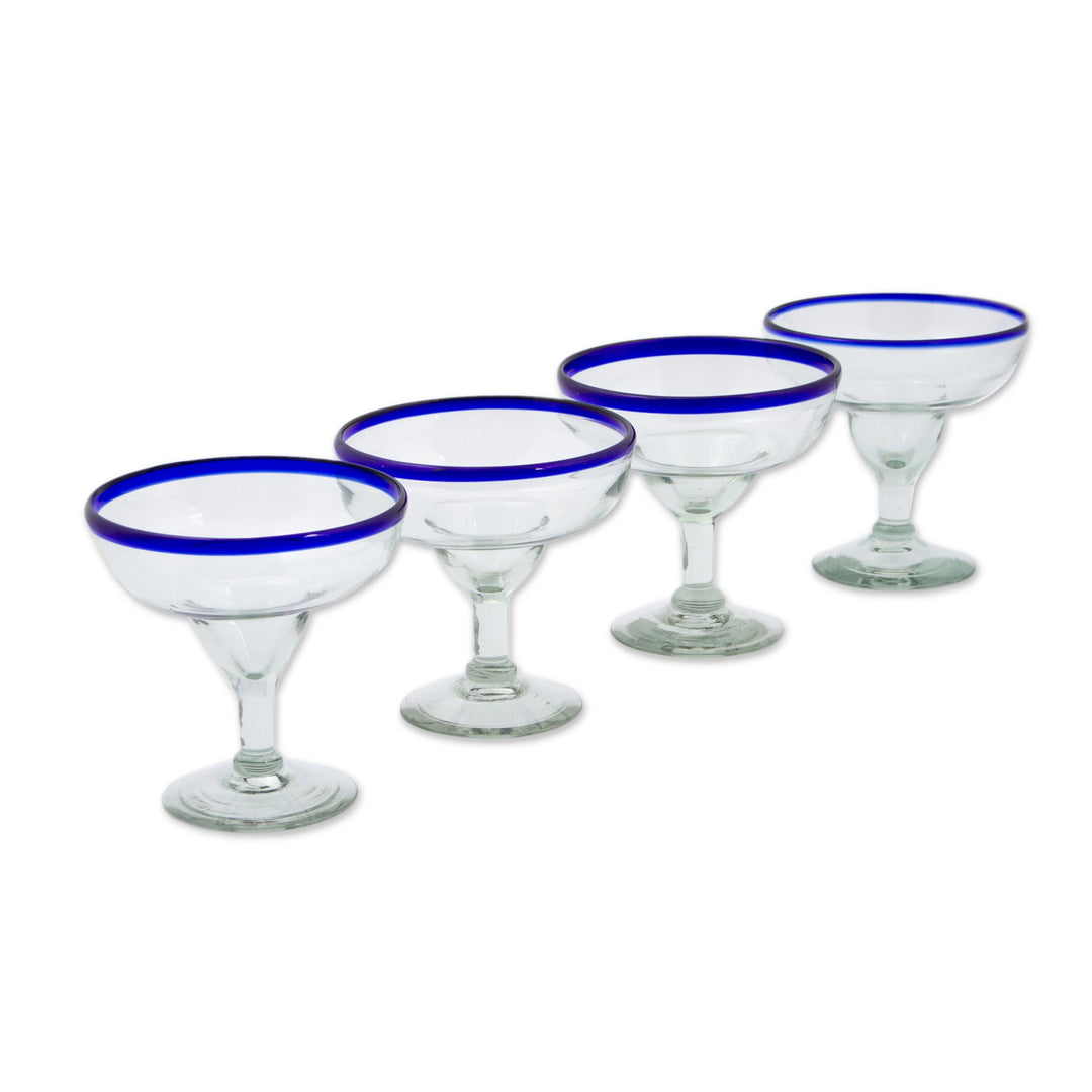 Margaritas Handblown Glass Blue Cocktail Drinkware Set of 4 - Cobalt Classics