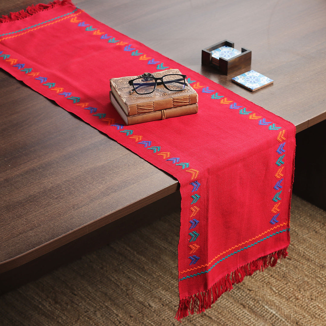Handcrafted Cotton Red Runner Table Linen - Festive India