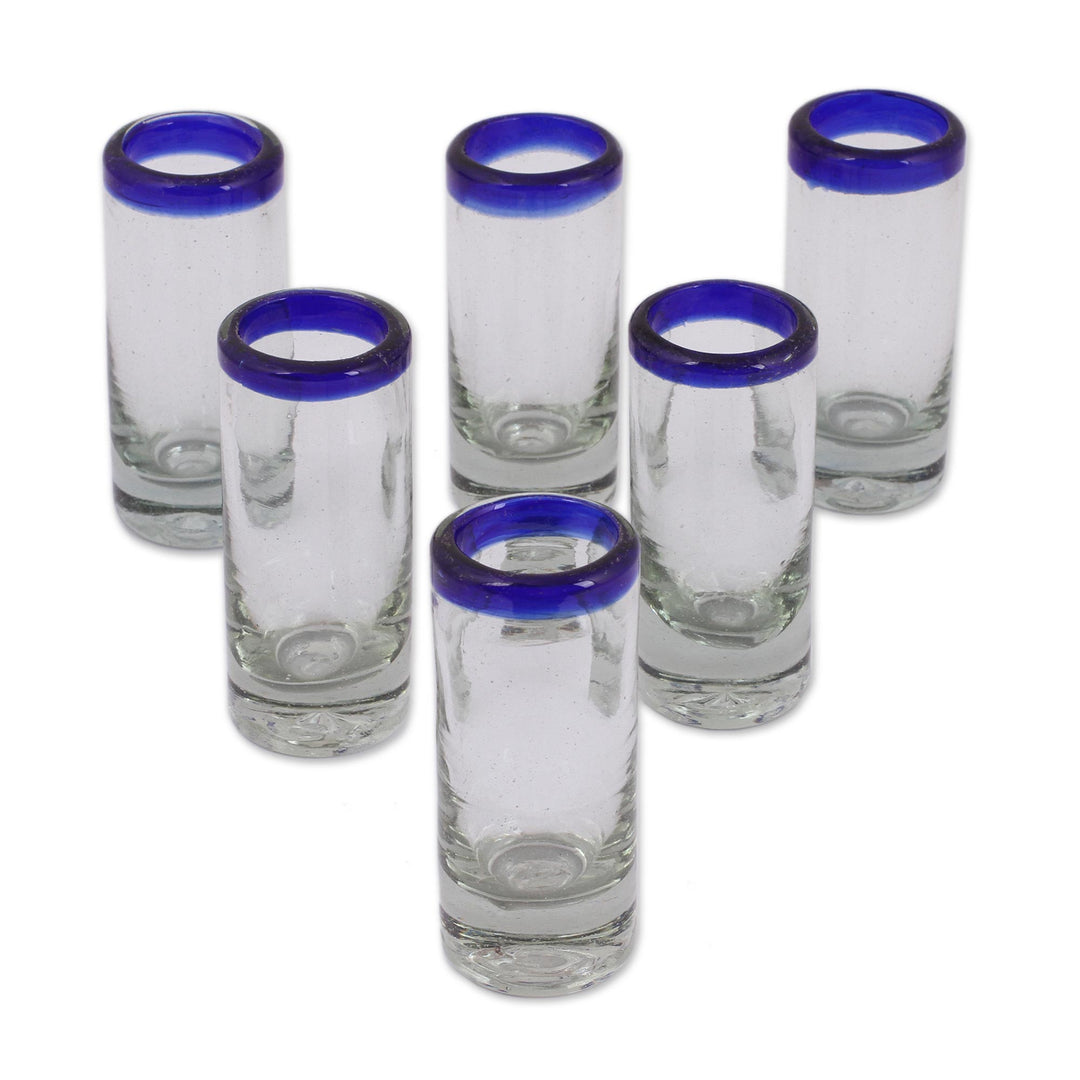 Handblown Recycled Glass Blue Rim Shot Glasses (set of 6) - Cobalt Classics