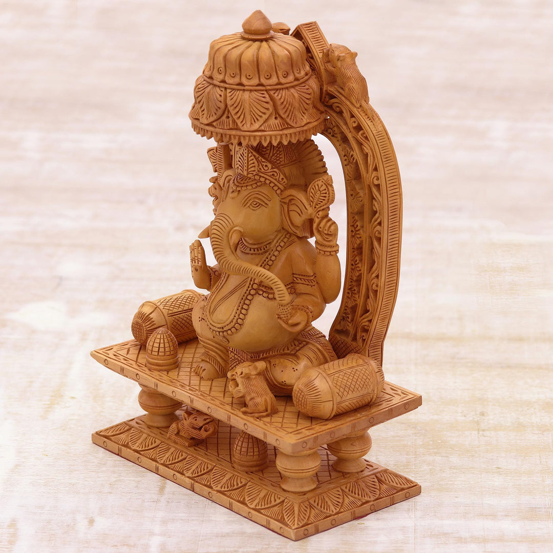 Artisan Crafted Religious Wood Sculpture  - Ganesha's Blessing II