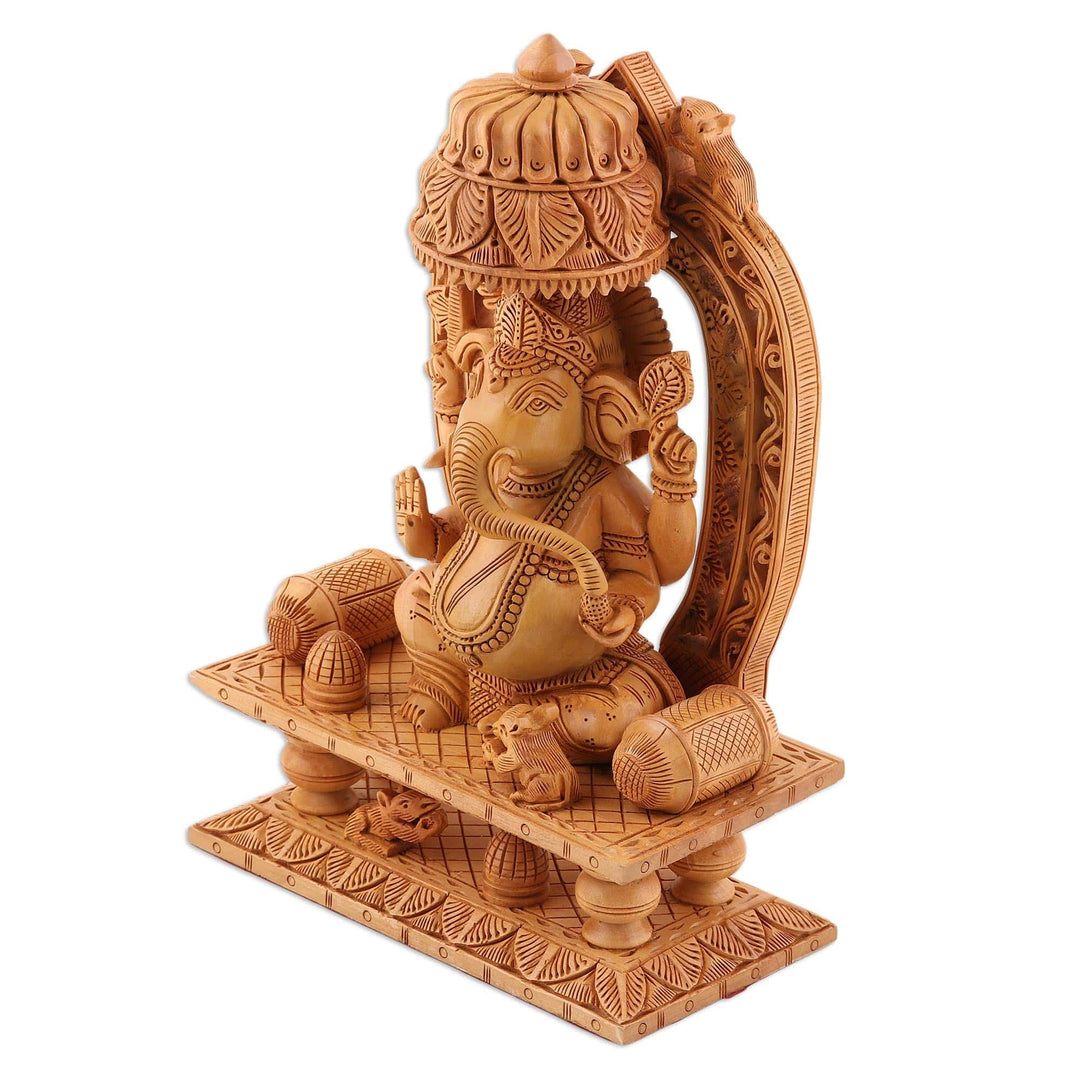 Artisan Crafted Religious Wood Sculpture  - Ganesha's Blessing II