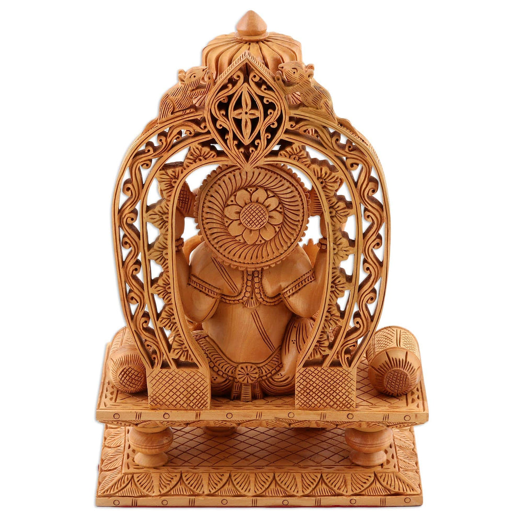 Artisan Crafted Religious Wood Sculpture  - Ganesha's Blessing II
