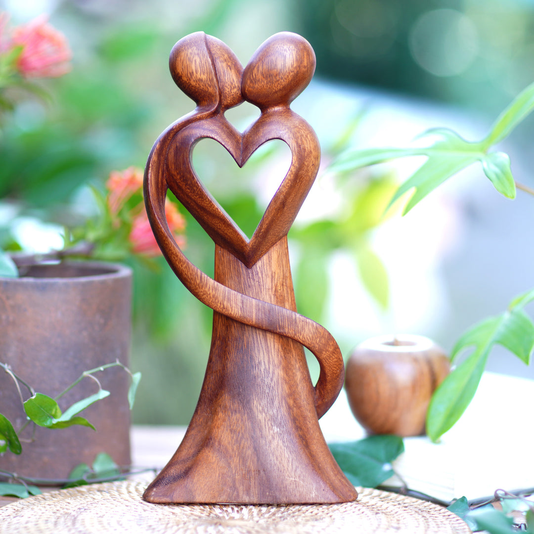 Original Wood Sculpture Hand Carved in Indonesia - My Heart and Yours