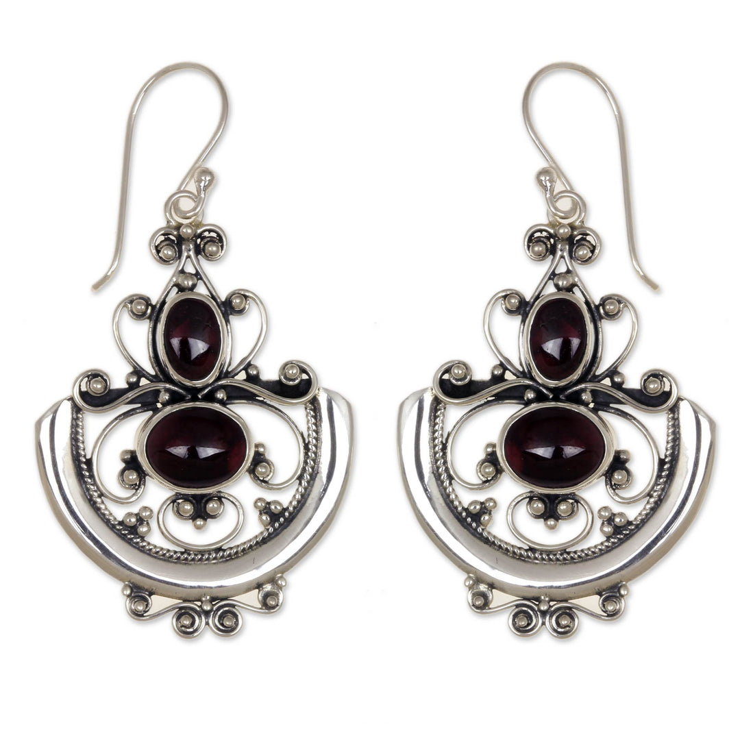 Sterling Silver Garnet Dangle Earrings - Arabesques