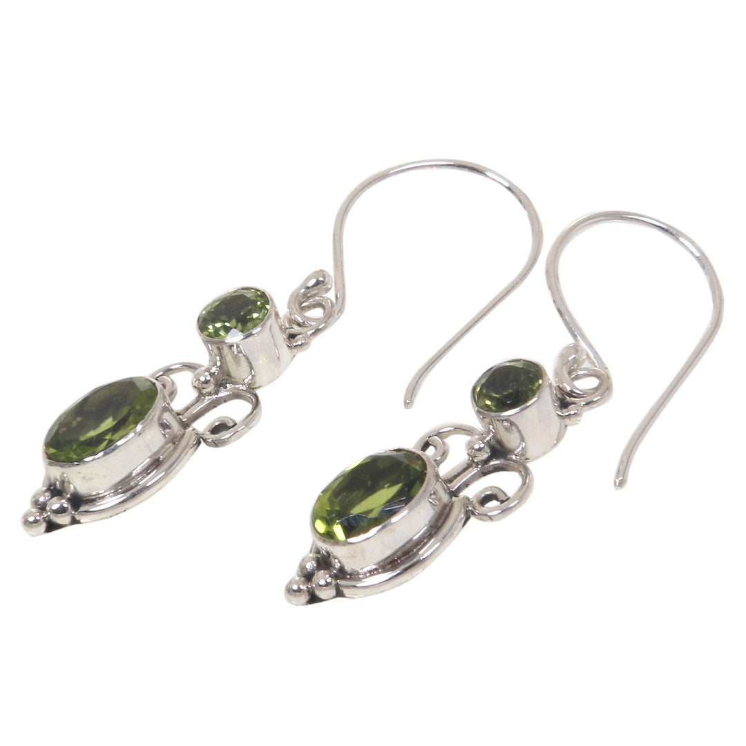 Peridot Sterling Silver Dangle Earrings - Crown Princess