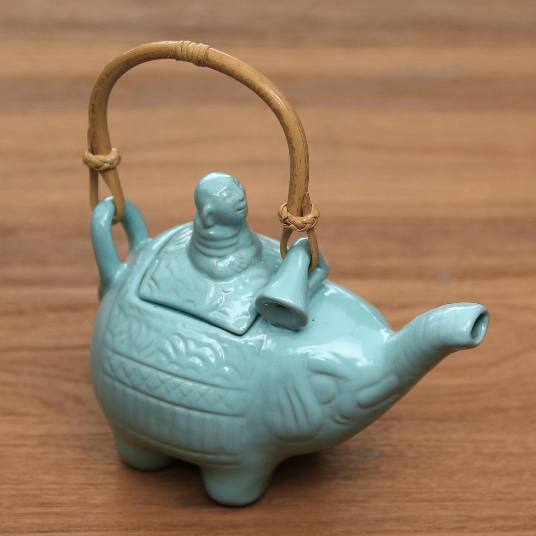 Handmade Blue Ceramic Teapot  - Buddha and the Turquoise Eleph