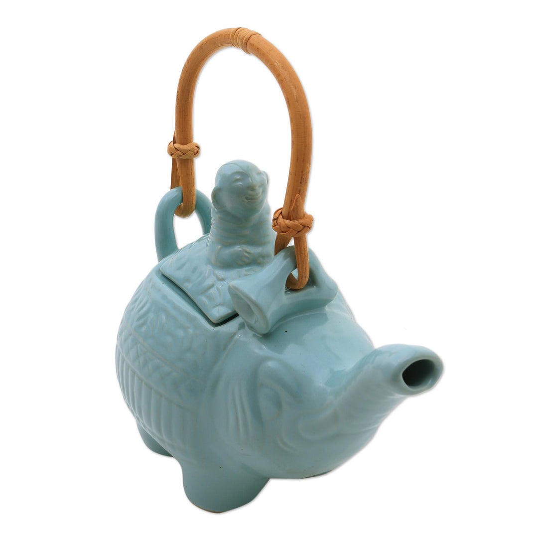 Handmade Blue Ceramic Teapot  - Buddha and the Turquoise Eleph