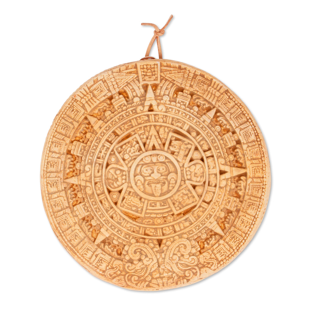 Mexico Archaeological Ceramic Placque - Small Ochre Aztec Calendar