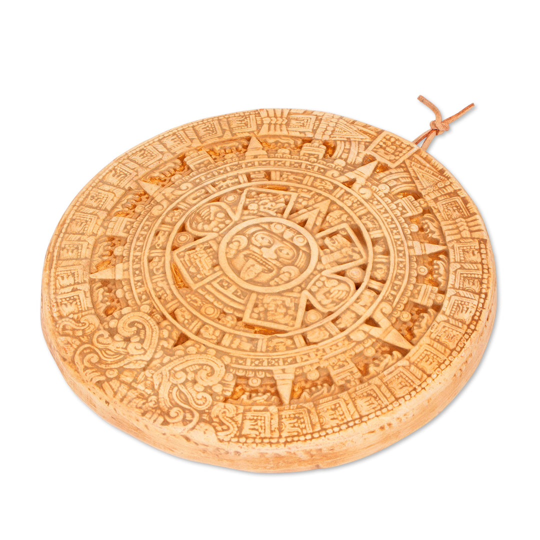 Mexico Archaeological Ceramic Placque - Small Ochre Aztec Calendar