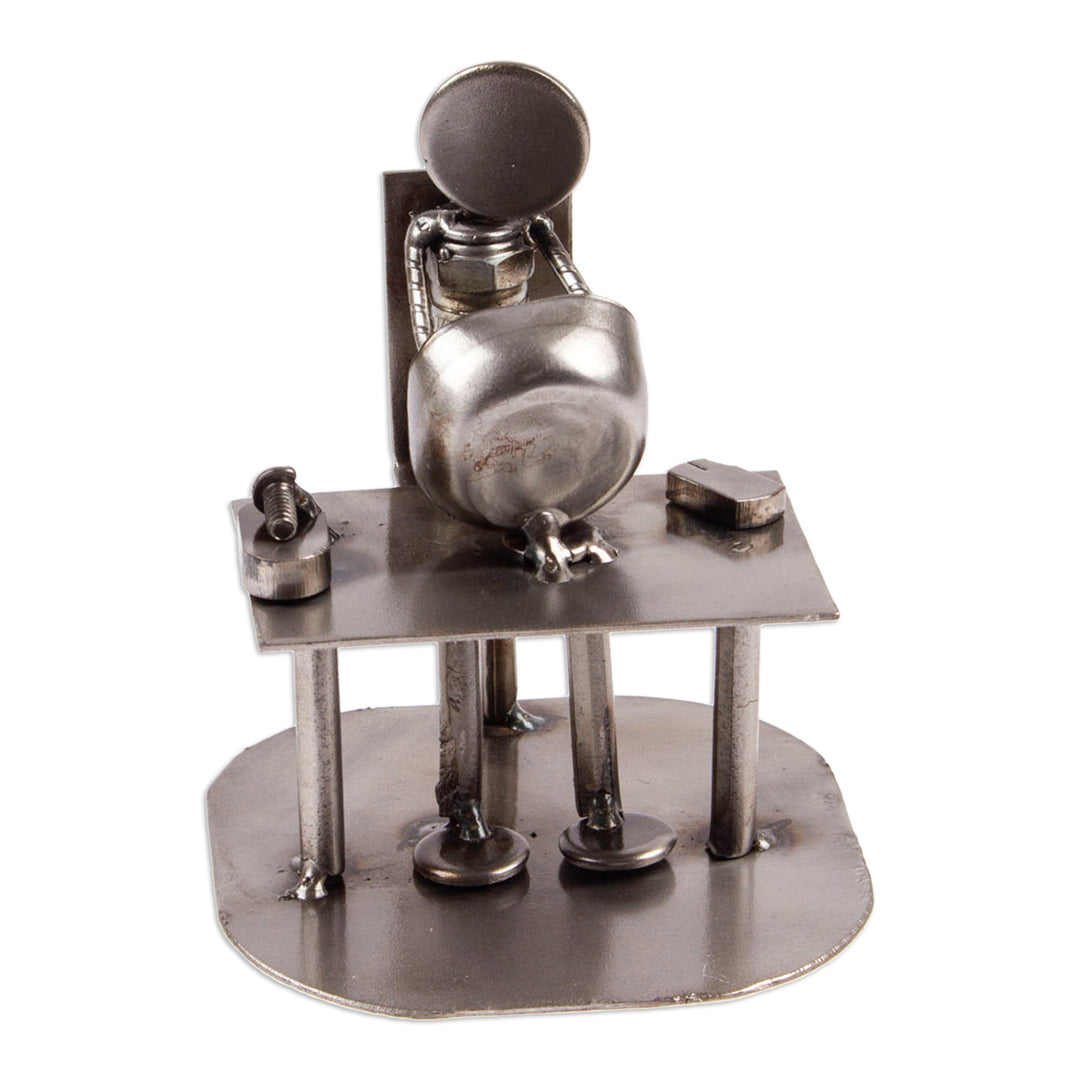Recycled Metal Electronics Technician Sculpture - Rustic Computer Tech