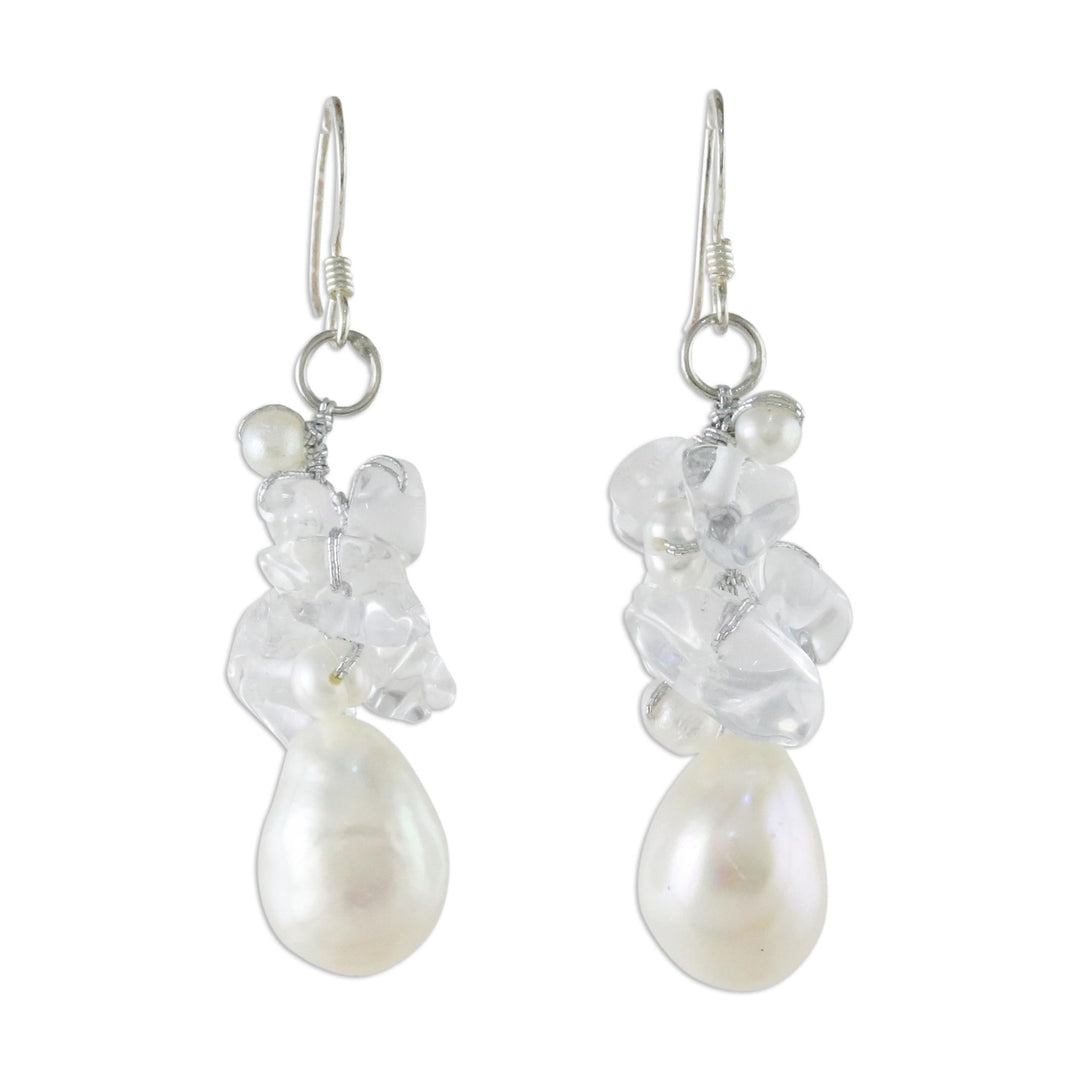 Pearl and Quartz Cluster Earrings - Icicles