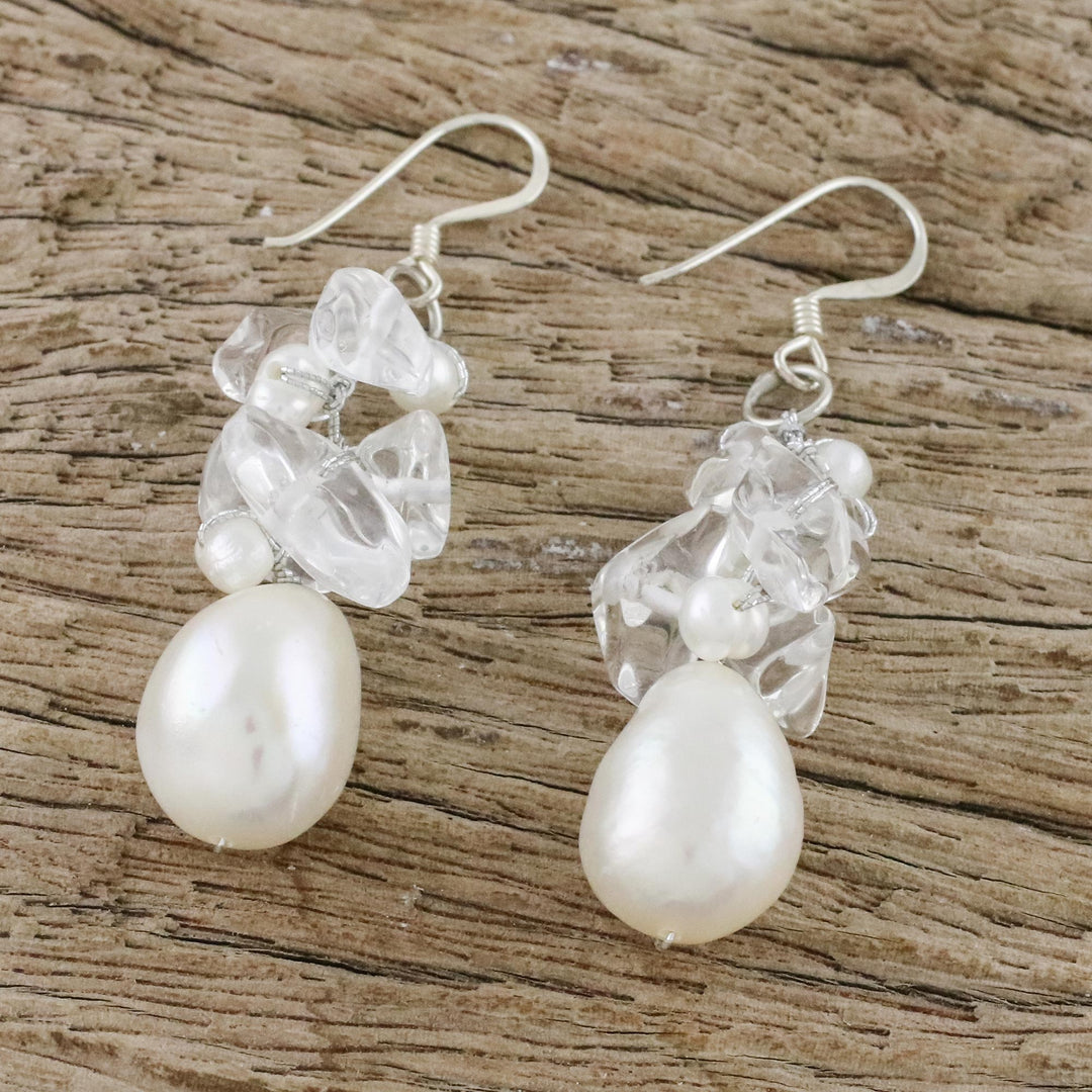 Pearl and Quartz Cluster Earrings - Icicles