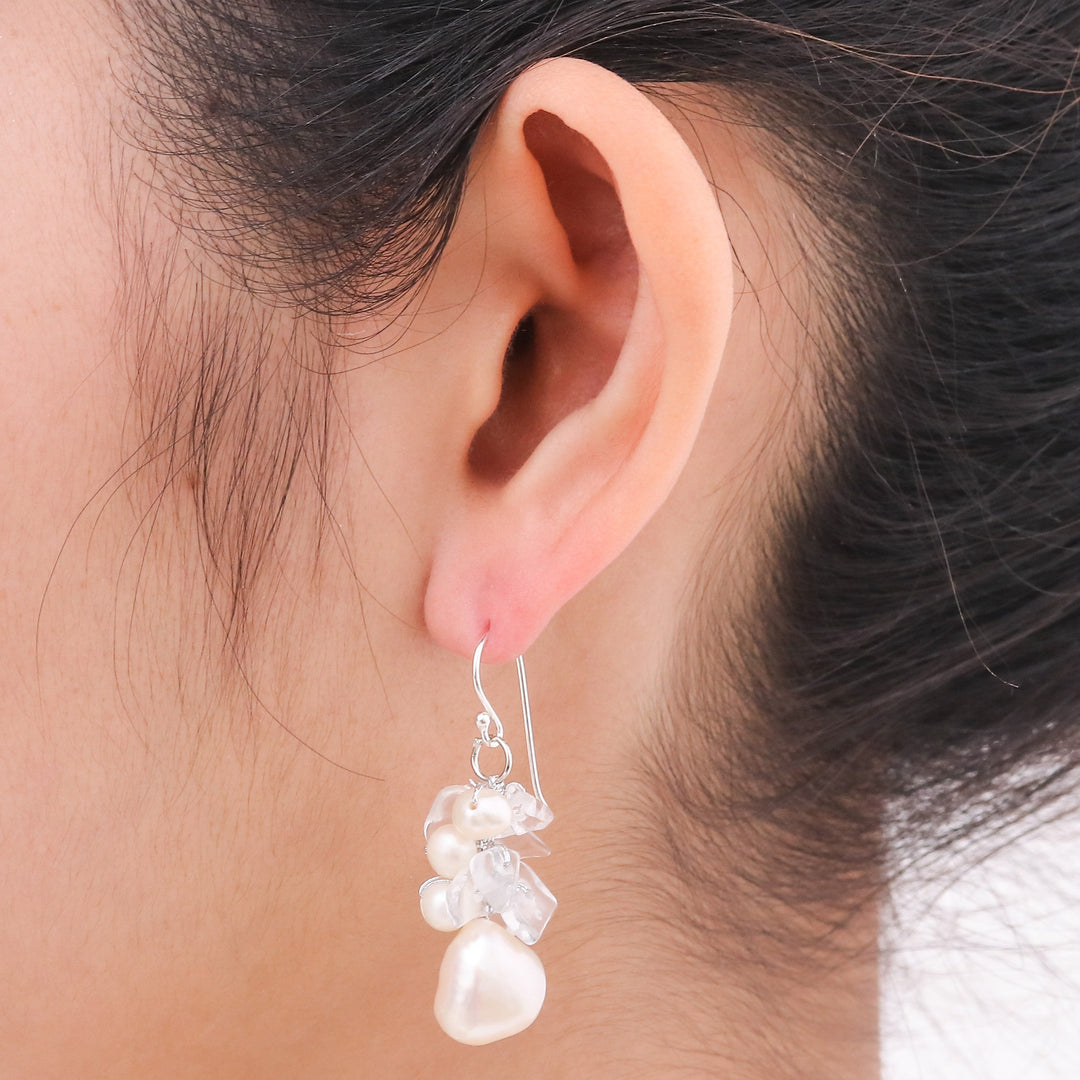 Pearl and Quartz Cluster Earrings - Icicles